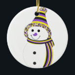 Nonbinary NB Pride Snowman Snowperson Ceramic Ornament<br><div class="desc">Celebrate the season with this adorable snowperson dressed in the nonbinary pride flag colors of yellow, white, purple, and black. Whether you celebrate Christmas, Hanukkah, Kwaanza, winter solstice, or just the beauty of the snow, let this sweet smile remind you to embrace the joy of who you truly are all...</div>