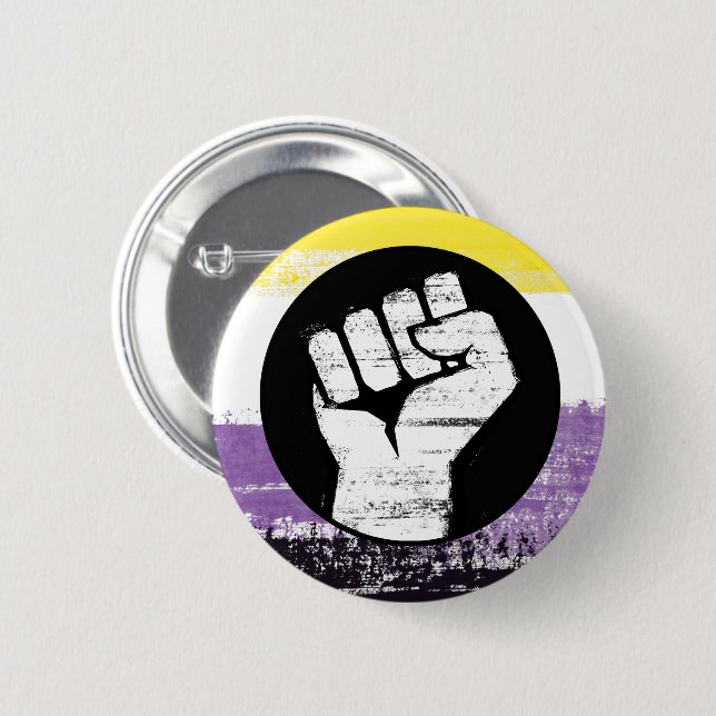 Nonbinary Painted Protest Flag Button (Front & Back)