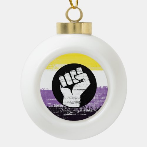 Nonbinary Painted Protest Flag Ceramic Ball Christmas Ornament