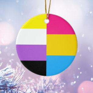 Nonbinary Pansexual Dual Pride Flag Christmas Ceramic Ornament