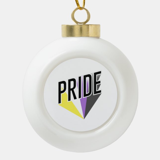 Nonbinary Pride Burst Ceramic Ball Christmas Ornament (Front)