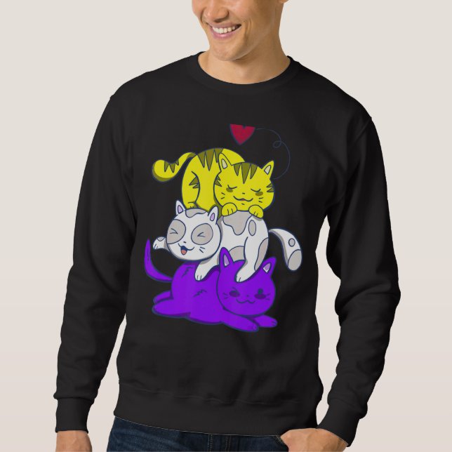 Nonbinary Pride Cat Lgbt Non Binary Flag Cute Cats Sweatshirt (Front)