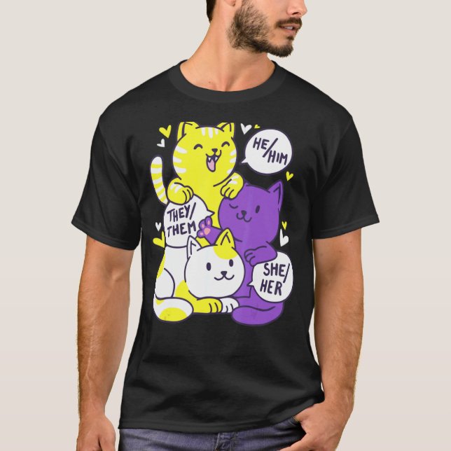Nonbinary Pride Cat Lgbt Non Binary Flag Cute Cats T-Shirt (Front)