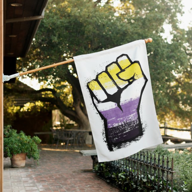 Nonbinary Pride Fist House Flag (In SItu)