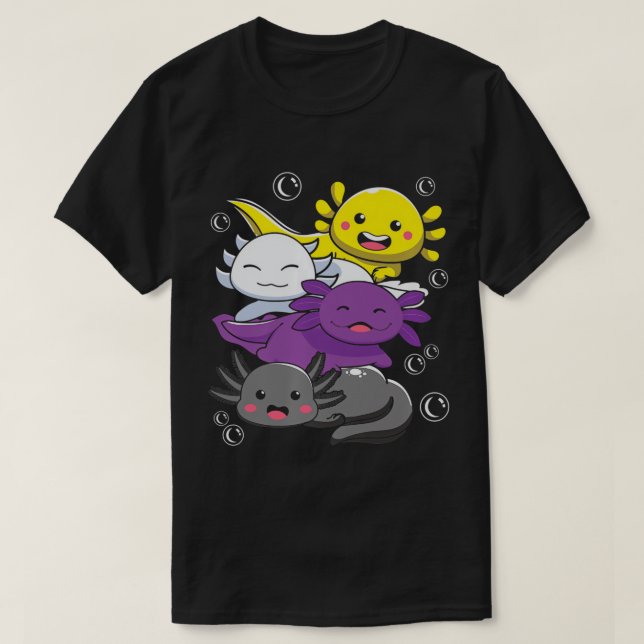 Nonbinary Pride Flag Axolotl LGBTQ Non Binary Kawa T-Shirt (Design Front)