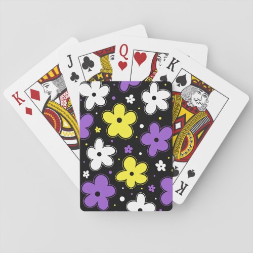 Nonbinary Pride Flag Flowers Doodle Yellow Purple Poker Cards