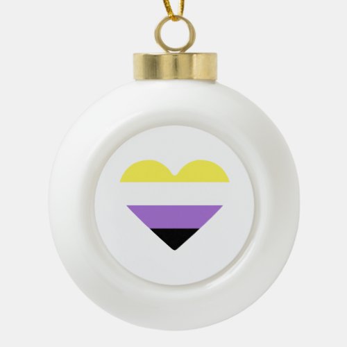 Nonbinary Pride Flag Heart Ceramic Ball Christmas Ornament