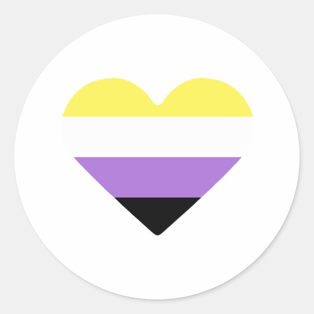 Nonbinary Pride Flag Heart Classic Round Sticker (Front)