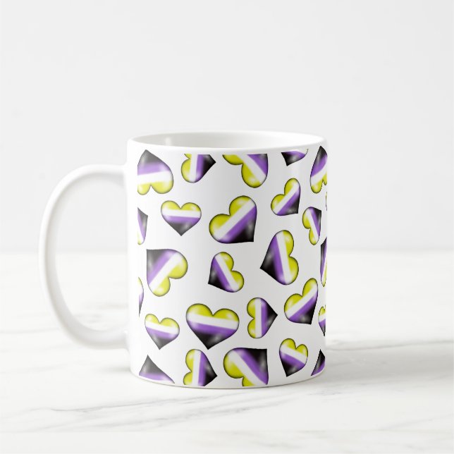 Nonbinary Pride Flag Hearts Coffee Mug (Left)