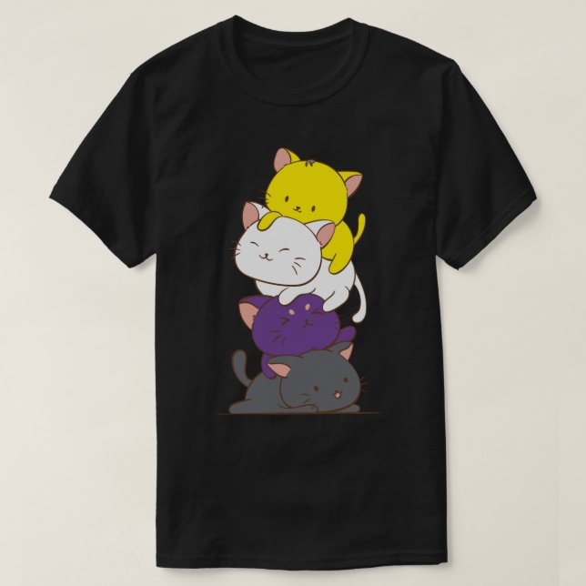 Nonbinary Pride Flag Kawaii Cats Cute LGBTQ Non-bi T-Shirt (Design Front)