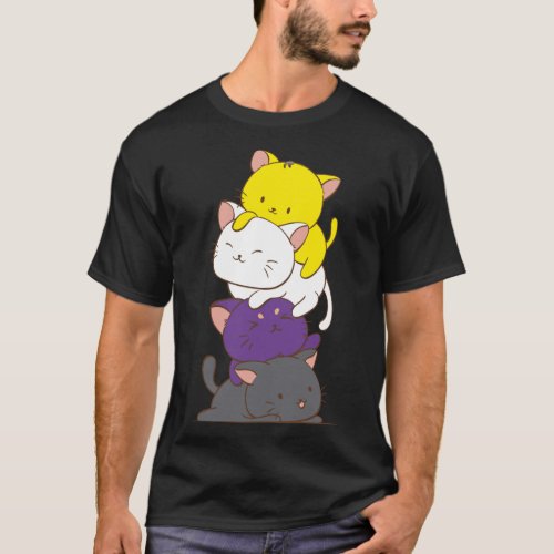 Nonbinary Pride Flag Kawaii Cats Cute LGBTQ Non_bi T_Shirt