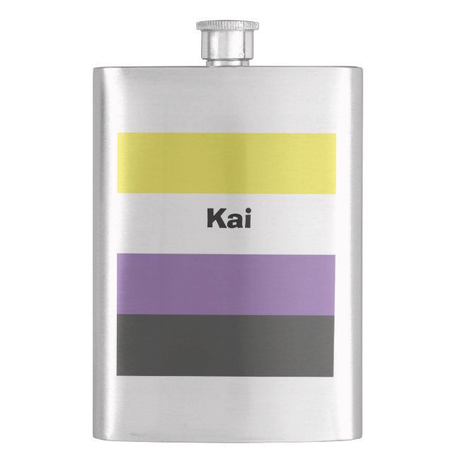 Nonbinary Pride Flag Name or Monogram Flask (Front)