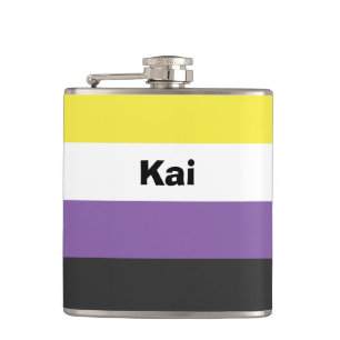 Nonbinary Pride Flag Name or Monogram Flask