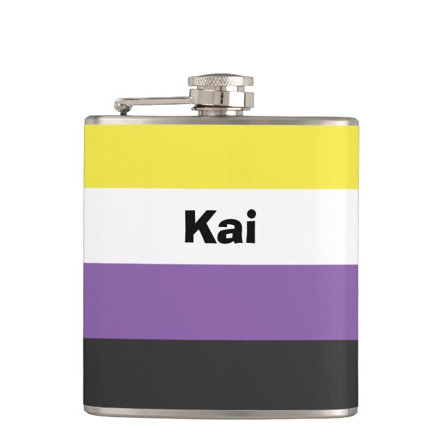 Nonbinary Pride Flag Name or Monogram Flask (Front)