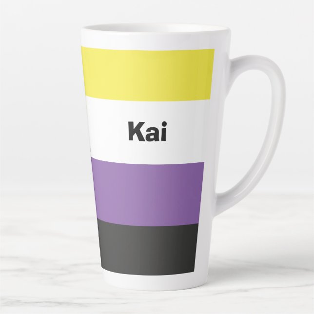 Nonbinary Pride Flag Name or Monogram Latte Mug (Right)