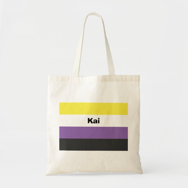 Nonbinary Pride Flag Name or Monogram Tote Bag (Front)