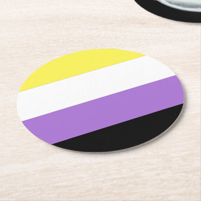 Nonbinary Pride Flag Round Paper Coaster (Angled)