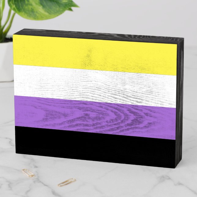 Nonbinary Pride Flag Wooden Box Sign (In Situ Horizontal)