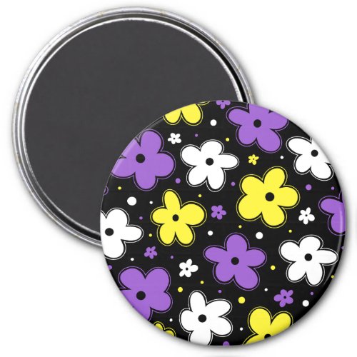 Nonbinary Pride Flowers Purple Yellow Black White Magnet