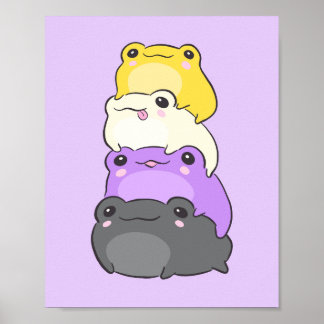 Nonbinary Pride Frog - Cute Kawaii Esthetic Frog Poster