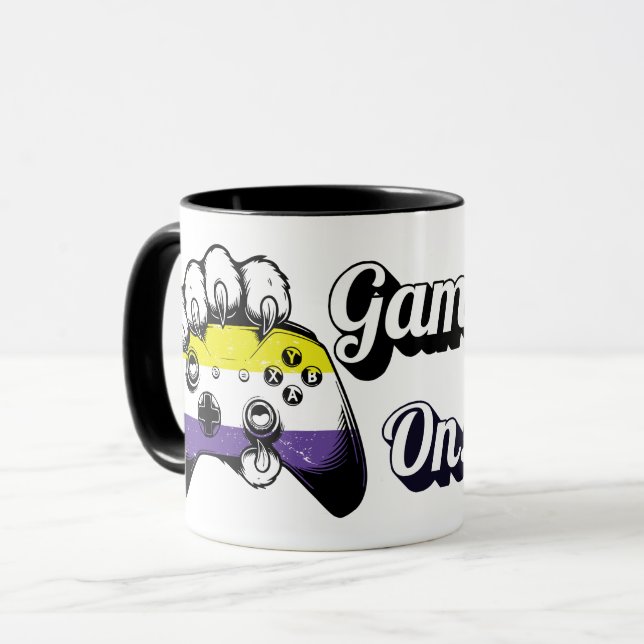 Nonbinary Pride Game On Tiger Paw Controller Mug (Front Left)