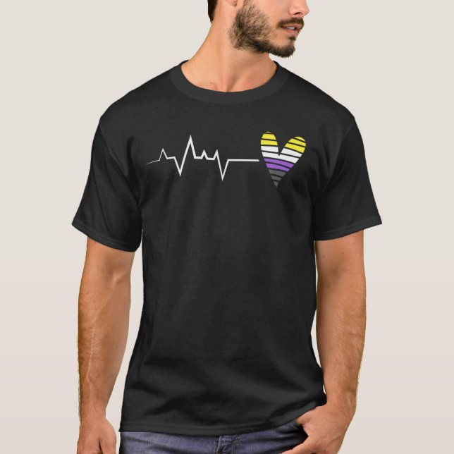 Nonbinary Pride Heartbeat Heart Non Binary Flag Pr T-Shirt (Front)
