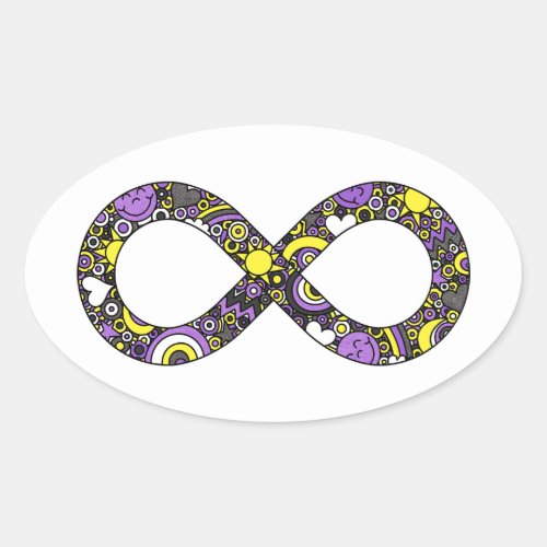 Nonbinary Pride Infinity Neurodiverse Doodle Oval Sticker