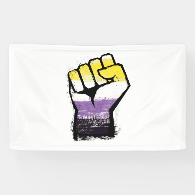 Nonbinary Pride Protest Fist Banner (Horizontal)