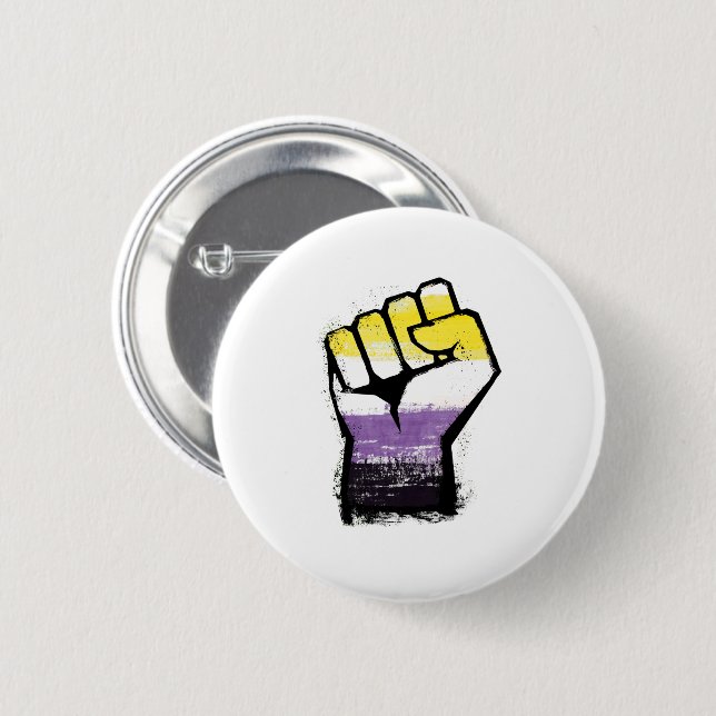 Nonbinary Pride Protest Fist Button (Front & Back)