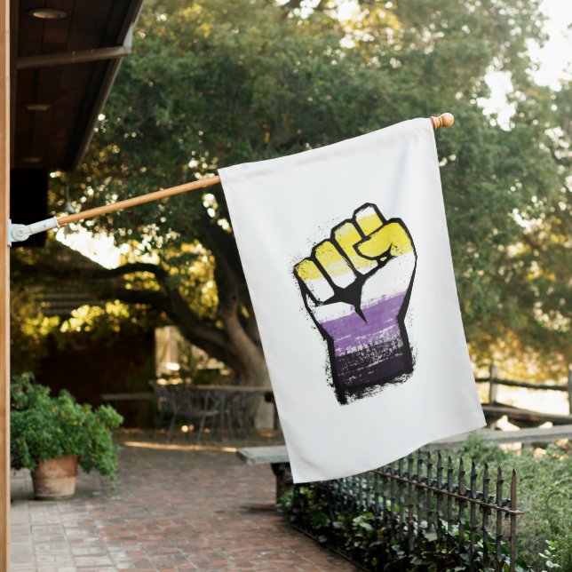 Nonbinary Pride Protest Fist House Flag (In SItu)