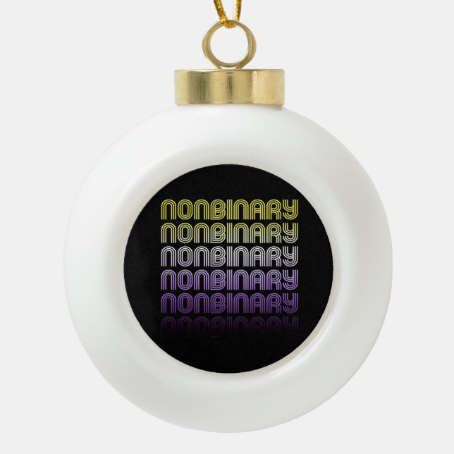 Nonbinary Retro Pride Ceramic Ball Christmas Ornament (Front)