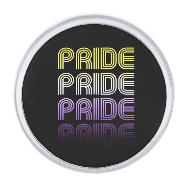 Nonbinary Retro Pride Silver Finish Lapel Pin (Front)