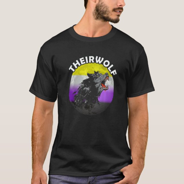Nonbinary Theirwolf Nonbinary Pride LGBTQ Nonbinar T-Shirt (Front)