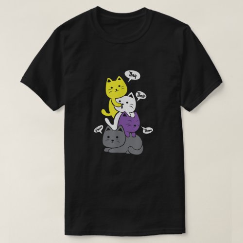Nonbinary They Their Them Meow Cute Non Binary Fla T_Shirt