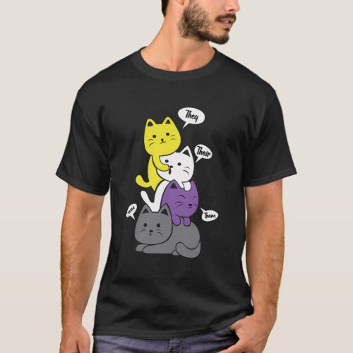 Nonbinary They Their Them Meow Non_Binary Flag Kaw T_Shirt