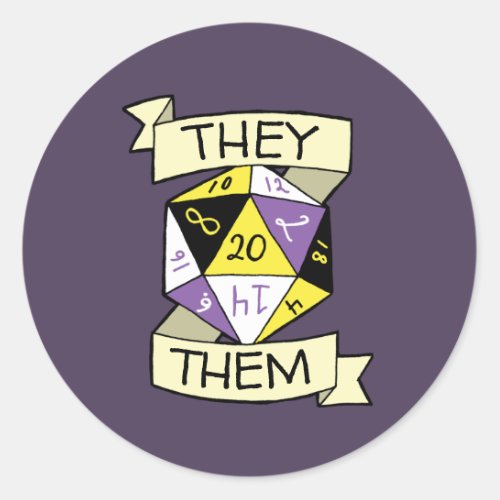 Nonbinary They Them Pronouns D20 Tabletop Dice Classic Round Sticker