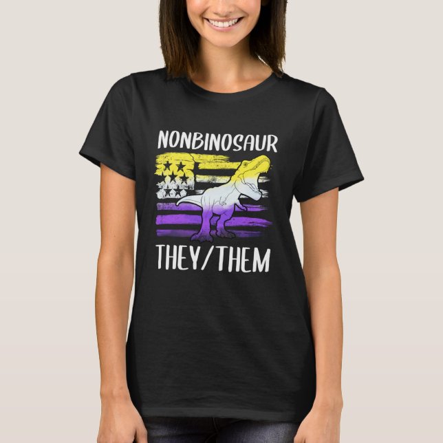 Nonbinosaur They Them Non Binary Pronouns Dinosaur T-Shirt (Front)