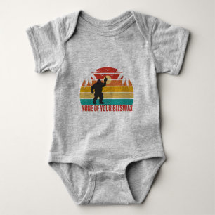 None Of Your Beeswax Bigfoot Middle Finger Gray Baby Bodysuit