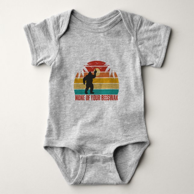 None Of Your Beeswax Bigfoot Middle Finger Gray Baby Bodysuit (Front)