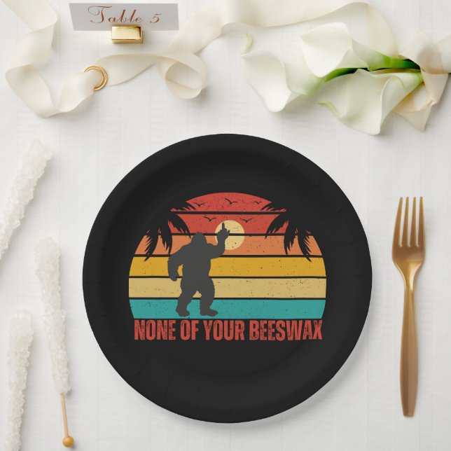 None Of Your Beeswax Bigfoot Middle Finger Paper Plates (Wedding)