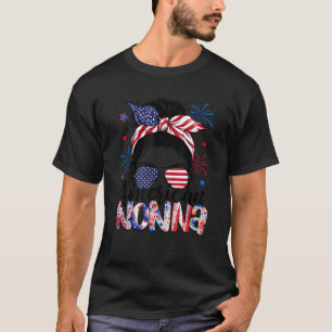 Nonna 4th Of July American Flag Patriotic Messy Bu T-Shirt