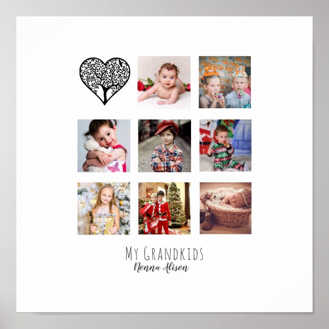 NONNA 8 x Photo Collage Grandchildren Family Tree Poster (Front)