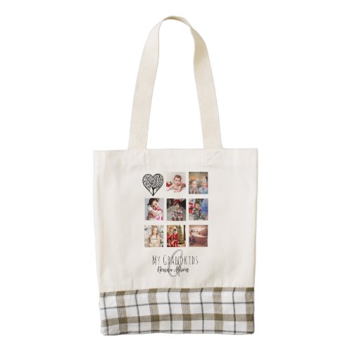 NONNA 8 x Photo Collage Grandchildren Family Tree Zazzle HEART Tote Bag