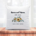 Nonna and Nonno | Rustic Sunflower and Names Throw Pillow<br><div class="desc">This pretty pillow made especially for your Italian Nonna and Nonno features elegant script typography, and a stylish floral bouquet of golden yellow sunflowers with pretty green leaves. Add the year they first became grandparents, and all the grandkids' names for a beautiful keepsake they'll treasure. The back of the pillow...</div>