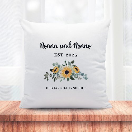 Nonna and Nonno  Rustic Sunflower and Names Throw Pillow