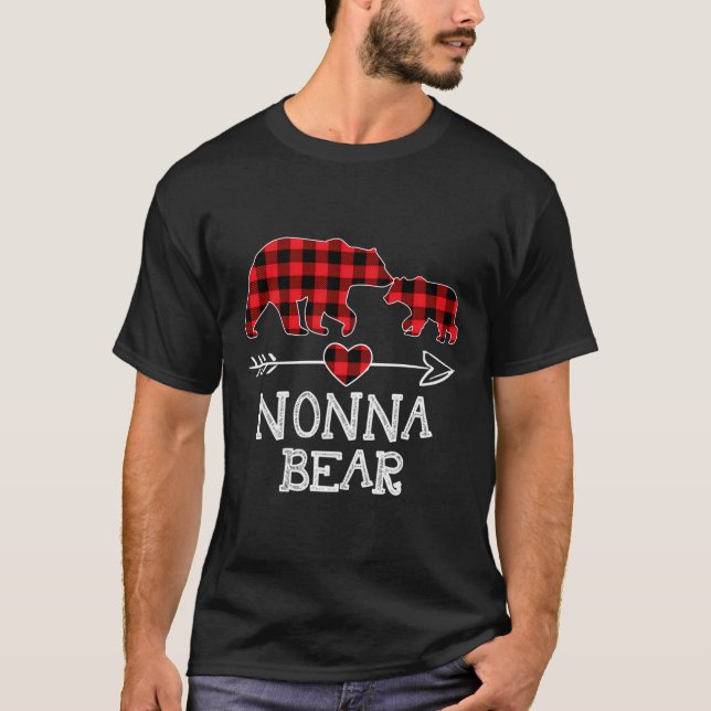 Nonna Bear Christmas Pajama Red Plaid Buffalo Fami T-Shirt (Front)