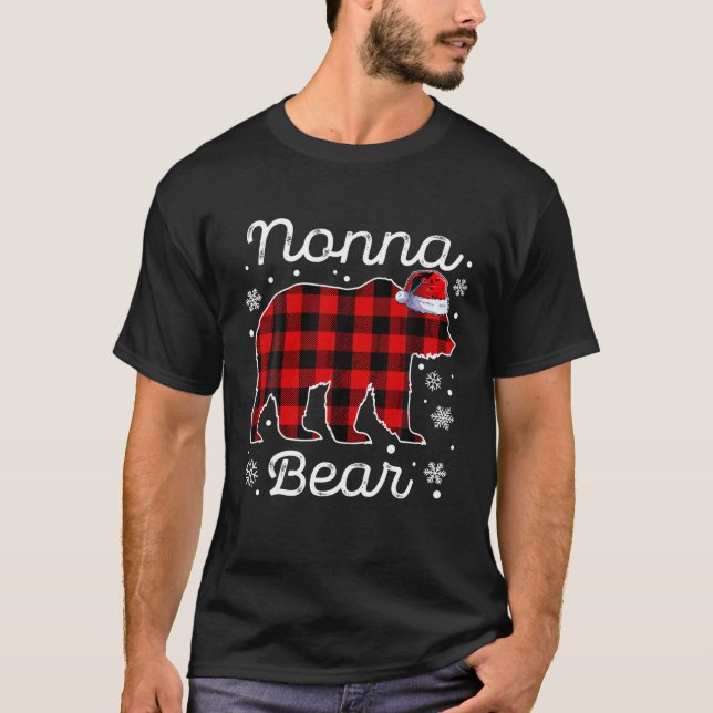 Nonna Bear Christmas Pajamas Red Plaid Buffalo Fam T-Shirt (Front)