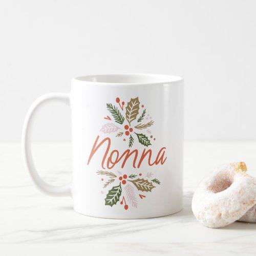 Nonna Bright Holly Christmas Red Script Coffee Mug
