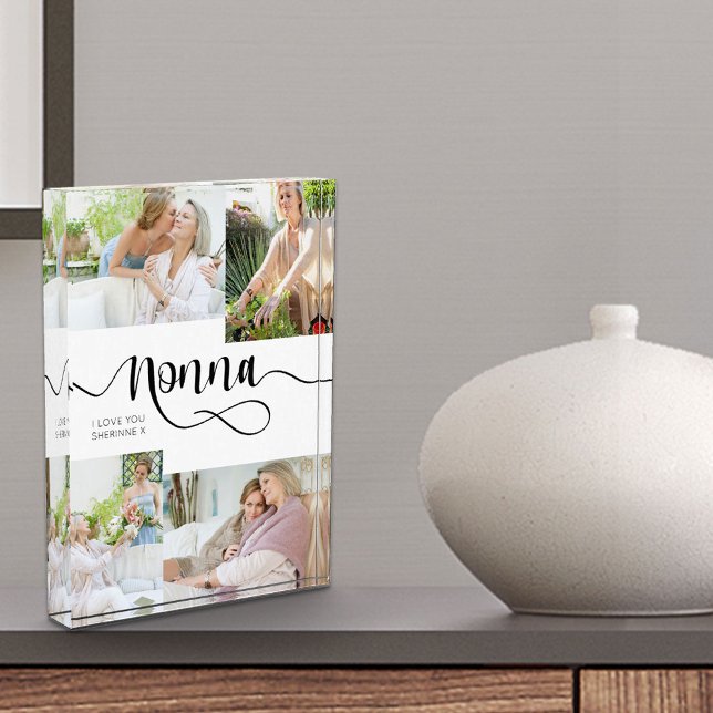 Nonna Calligraphy 4 Photo Collage Acrylic Block (Creator Uploaded)