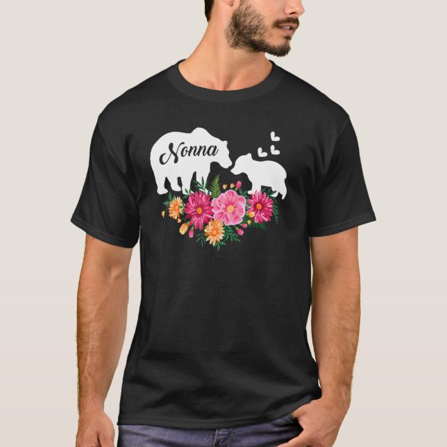 Nonna Floral Flower Cute Bear Mommy Grandma Mother T-Shirt (Front)